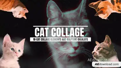 18-Cat Collage Elements And Halftone Overlays Elements template preview