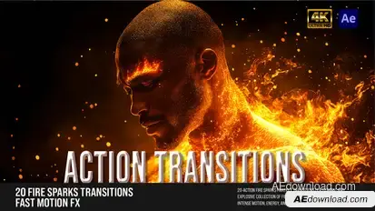 20 Fire Sparks Transitions – Cinematic Frame & Fast Motion FX Elements template preview