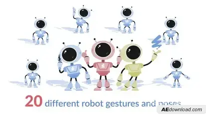 20 robot character animations with different gestures and poses Openers template preview