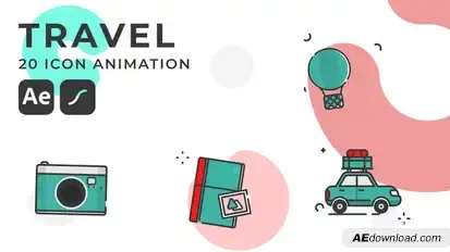 20 Travel animated icons pack | After Effects Template & Lottie Animation Elements template preview
