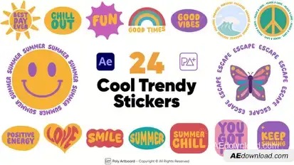24 Cool Trendy Stickers After Effects Elements template preview