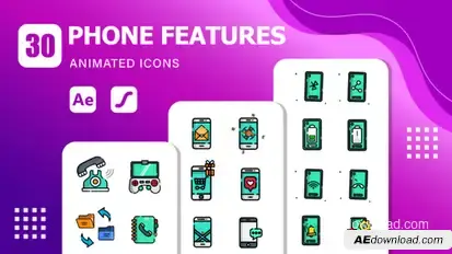 30 Phone Features Animated Icons | After Effects Template & Lottie Animation Elements template preview