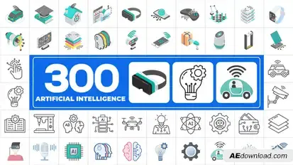 300 Icons Pack Artificial Intelligence Elements template preview