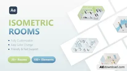 3D Isometric Rooms Video Displays template preview