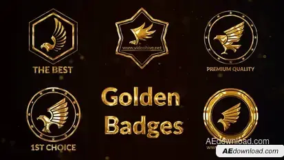 5 Golden Badges with Birds Elements template preview