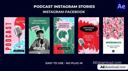 5 in 1 Podcast Instagram Stories broadcast-packages template preview
