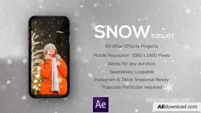 Snow Backgrounds - 50 Snow Overlays - Instagram - Vertical Resolution - For Mobile Videos Elements template preview