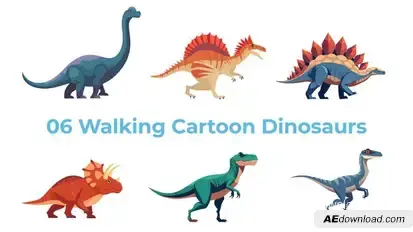 6 Walking Cartoon Dinosaurs Elements template preview