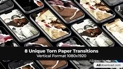 8 Unique Torn Paper Transitions. Vertical Format 1080x1920 Elements template preview
