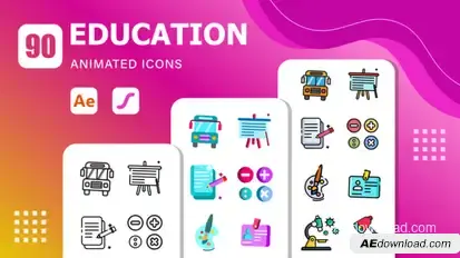 90 Education Animated Icons | After Effects Template & Lottie Animation Elements template preview