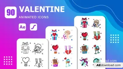 90 Valentine Animated Icons | After Effects Template & Lottie Animation Elements template preview