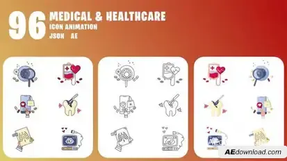 96 Medical & Healthcare Animated Icons | After Effects & JSON Elements template preview