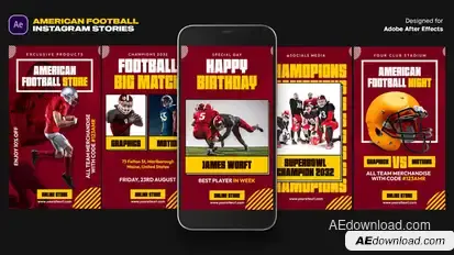American Football Instagram Stories broadcast-packages template preview