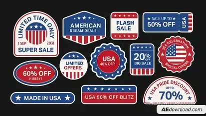 Animated American Stickers Set Elements template preview