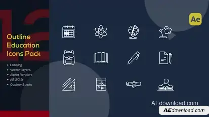 Animated Education Line Icons Pack Elements template preview
