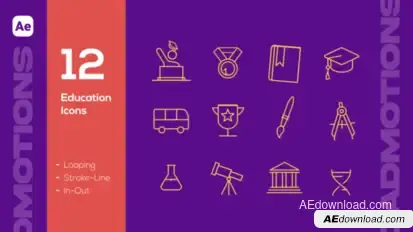 Animated Education Line Icons Pack Elements template preview