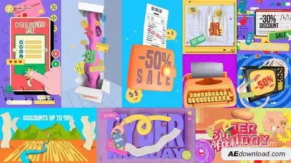 Animated Looping Cyber Monday Graphics Titles template preview
