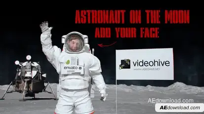 Astronaut with Flag on the Moon Elements template preview
