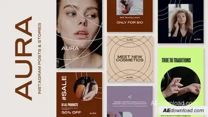AURA - BEAUTY INSTAGRAM POSTS & STORIES PACK broadcast-packages template preview