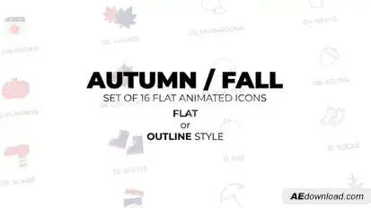 Autumn / Fall - Set of 16 Animated Icons Flat or Outline style Elements template preview