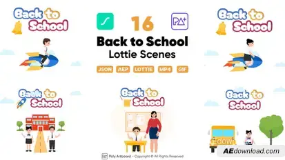 Back To School Lottie Scenes Elements template preview