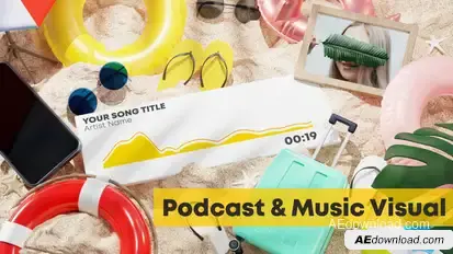 Beach Music and Podcast Visualizer 3D Video Displays template preview