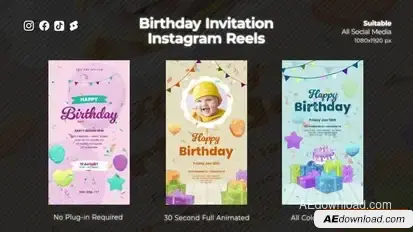Birthday Invitation Instagram Reels Openers template preview
