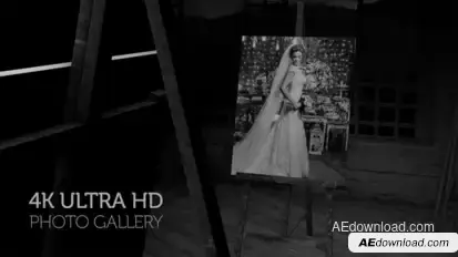 Black and White Photo Gallery in an Art Studio at night Video Displays template preview