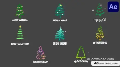 Cartoon Christmas Trees Animations Icons And Titles for After Effects Titles template preview
