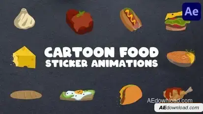 Cartoon Food Sticker Animations for After Effects Openers template preview