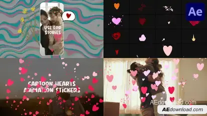Cartoon Hearts Animation Stickers for After Effects Elements template preview