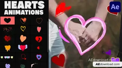 Cartoon Hearts Stickers for After Effects Elements template preview