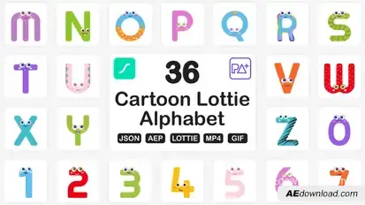 Cartoon Lottie Alphabets Elements template preview