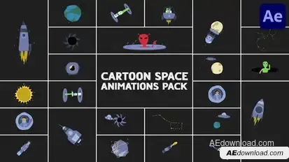 Cartoon Space Animations Pack for After Effects Elements template preview