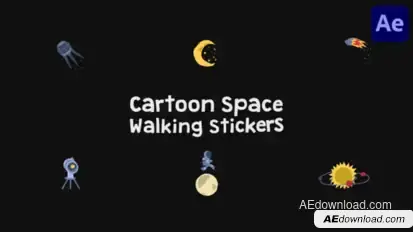 Cartoon Space Walking Stickers for After Effects Elements template preview