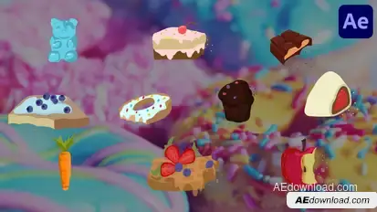 Cartoon Sweets And Fruits Sticker Animations for After Effects Elements template preview