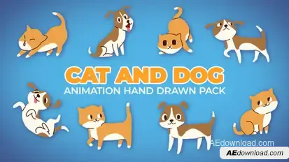 Cat And Dog Animation Hand Drawn Pack Elements template preview