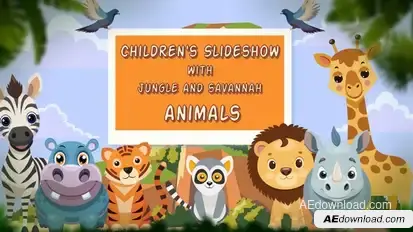 Children's Slideshow with Jungle and Savannah Animals Video Displays template preview