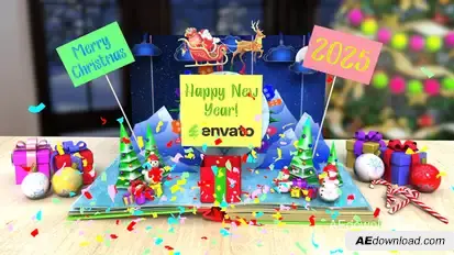 Christmas greetings popup book broadcast-packages template preview