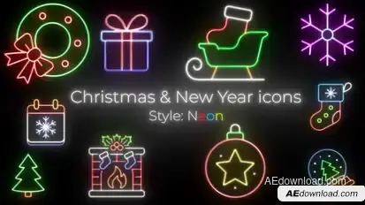 Christmas Neon Icons Pack - Glowing Holiday Elements template preview