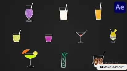 Cocktail Animated Stickers for After Effects Openers template preview