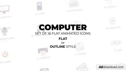 Computer - Set of 16 Animated Icons Flat or Outline style Elements template preview