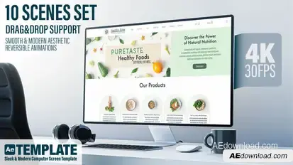 Computer Monitor Screen Mockup | 10 Scenes Set – Sleek & Modern After Effects Template Elements template preview