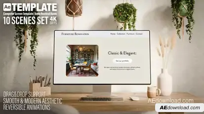 Computer Monitor Screen Mockup | Boho Rustic Room | 10 Scenes Set | Ae Template Product Promo template preview