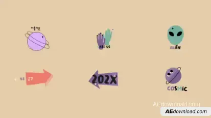 Cosmic UFO Sticker Titles for After Effects Titles template preview