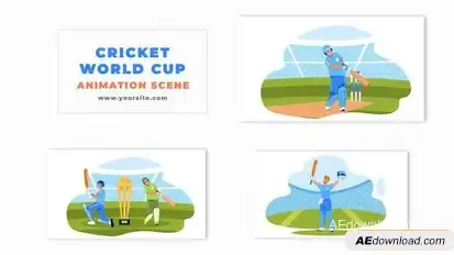 Videohive Cricket World Cup Concept Batsman Hitting Ball Vector Animation Scene Elements template preview
