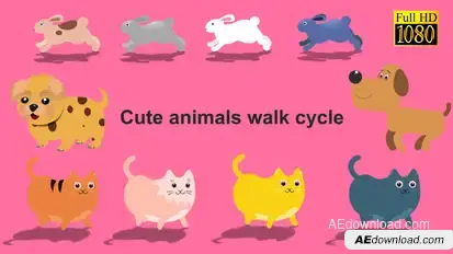 cute animals walk cycle pack Titles template preview
