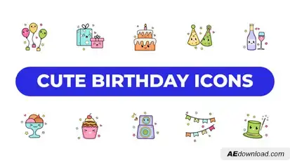Cute Birthday Icons Elements template preview