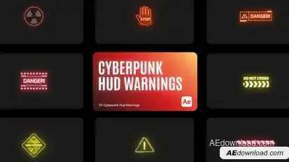 Cyberpunk HUD Warning for After Effects Elements template preview