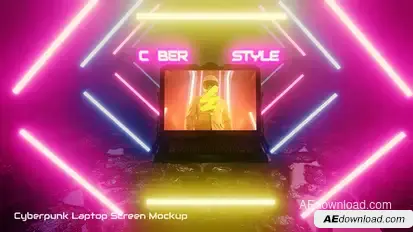 Cyberpunk Laptop Screen Mockup Video Displays template preview